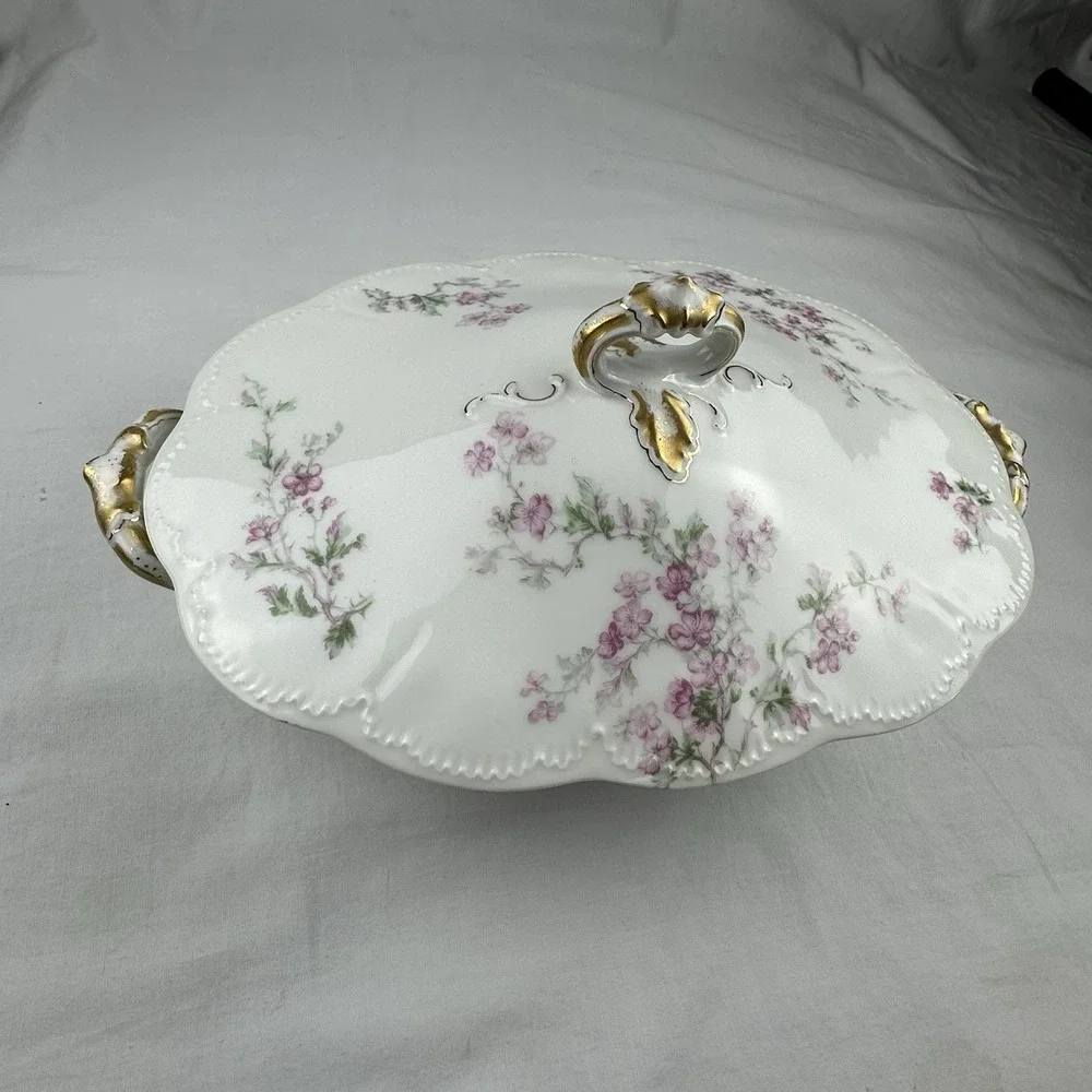 Antique Haviland Limoges Covered Tureen Schleiger 19 Blank 1 Pink Floral Gilt